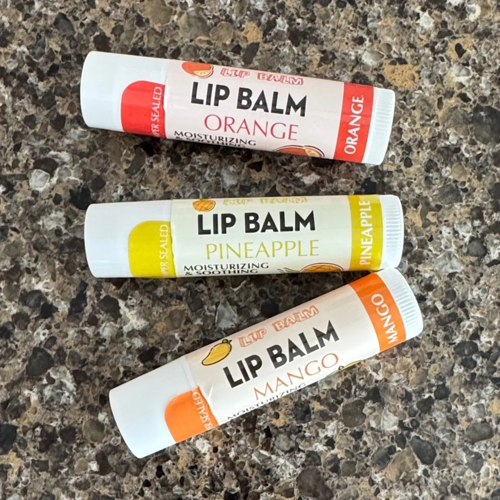 New Moisturizing Lip Balm Set of 3 - Orange, Pineapple, Mango